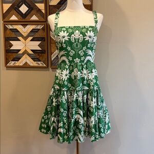 Borgo De Nor Green & White Tiered Cotton Floral Sundress US 2 / 4